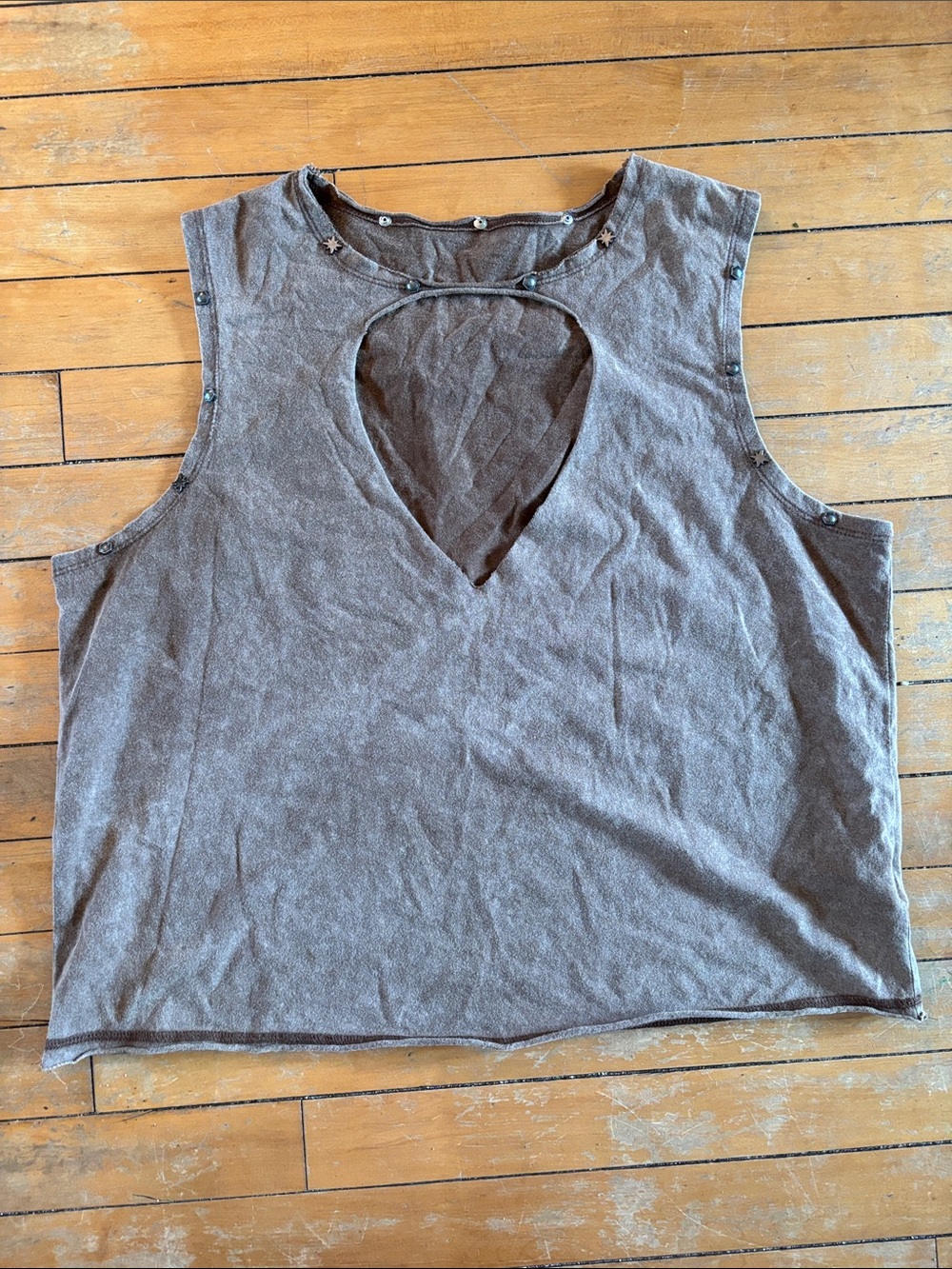 NWOT Cutout Sleeveless Studded Tank Top - Brown